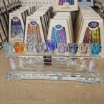 Multi coloured glass menorah