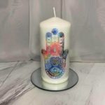 6" Multi coloured hamsa candle