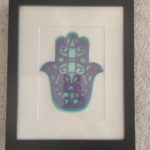 Framed paper cut Hamsa - purple with teal under