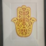 Framed paper cut Hamsa - yellow